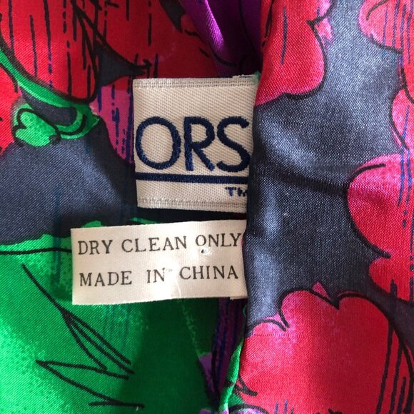 Honors Silk Scarf Purple Red Green Floral 11 x 58 inches Bold Vibrant Accessory - Picture 3 of 7